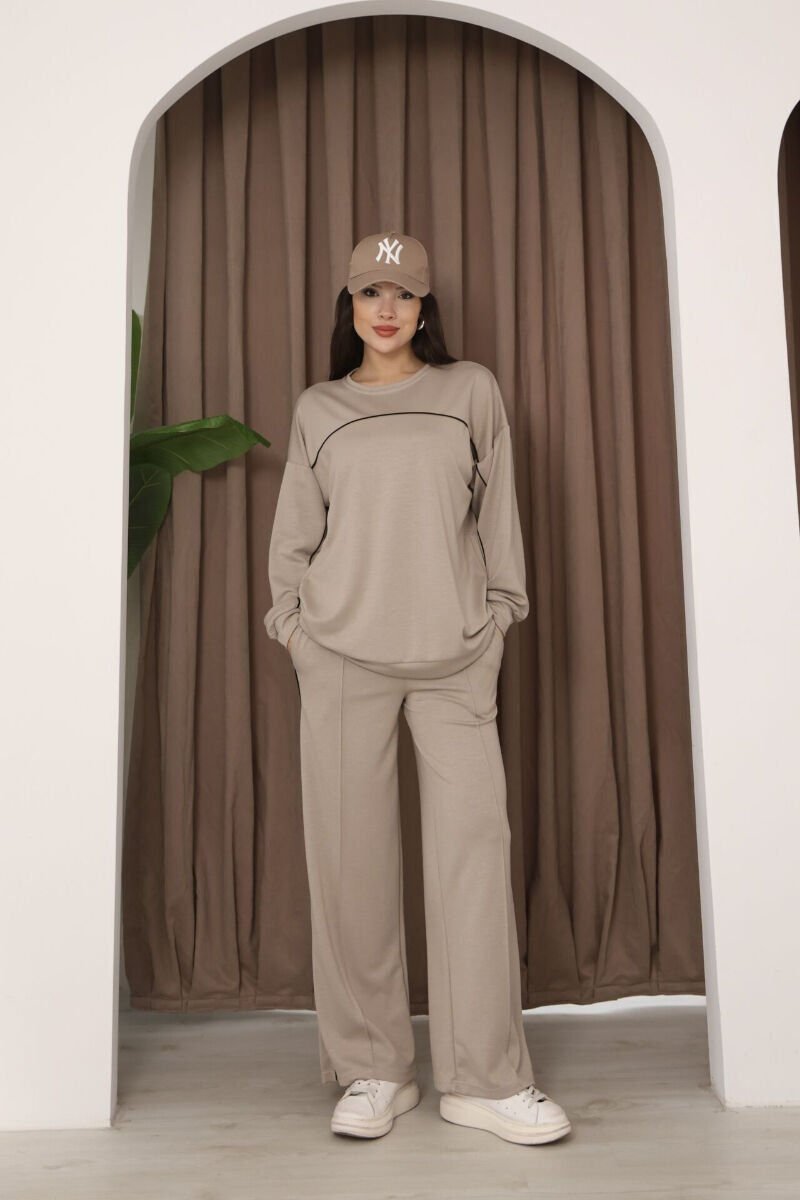 Şık Tasarım Alt Üst Ara Biyeli Bisiklet Yakalı Buluz,Cepli Nervür Dikişli Pantolon İkili Takım