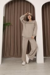 Şık Tasarım Alt Üst Ara Biyeli Bisiklet Yakalı Buluz,Cepli Nervür Dikişli Pantolon İkili Takım