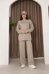 Şık Tasarım Alt Üst Ara Biyeli Bisiklet Yakalı Buluz,Cepli Nervür Dikişli Pantolon İkili Takım