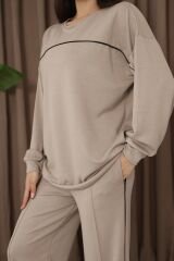 Şık Tasarım Alt Üst Ara Biyeli Bisiklet Yakalı Buluz,Cepli Nervür Dikişli Pantolon İkili Takım