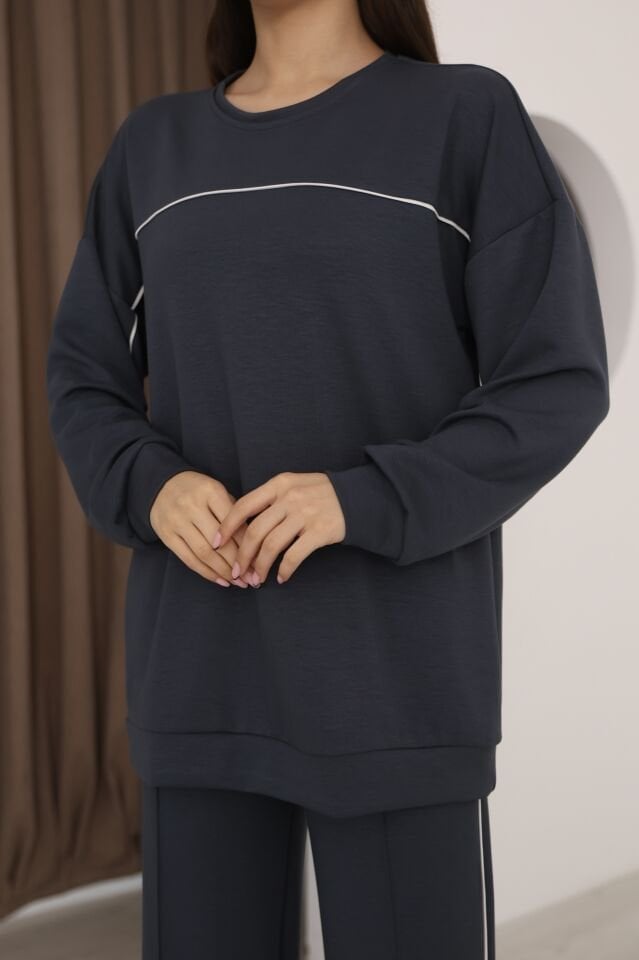 Şık Tasarım Alt Üst Ara Biyeli Bisiklet Yakalı Buluz,Cepli Nervür Dikişli Pantolon İkili Takım