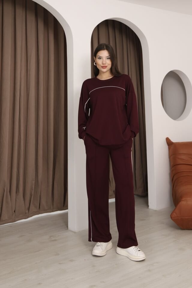 Şık Tasarım Alt Üst Ara Biyeli Bisiklet Yakalı Buluz,Cepli Nervür Dikişli Pantolon İkili Takım