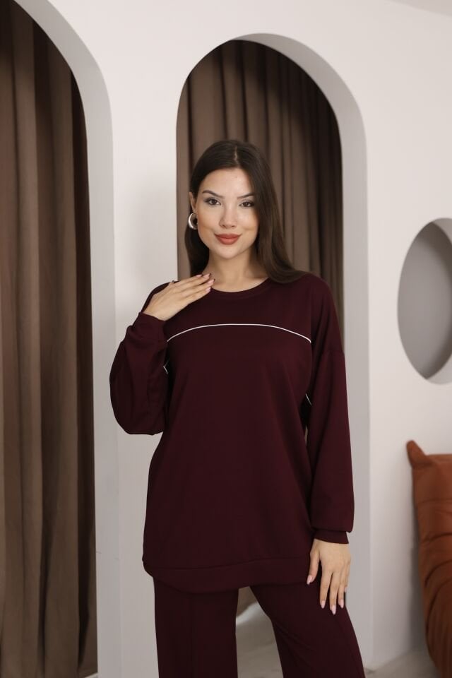 Şık Tasarım Alt Üst Ara Biyeli Bisiklet Yakalı Buluz,Cepli Nervür Dikişli Pantolon İkili Takım