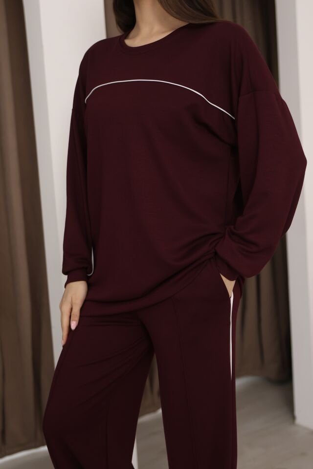 Şık Tasarım Alt Üst Ara Biyeli Bisiklet Yakalı Buluz,Cepli Nervür Dikişli Pantolon İkili Takım