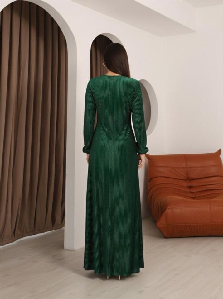 Hfalcon Multi Pilise Elbise Zümrüt Yeşili