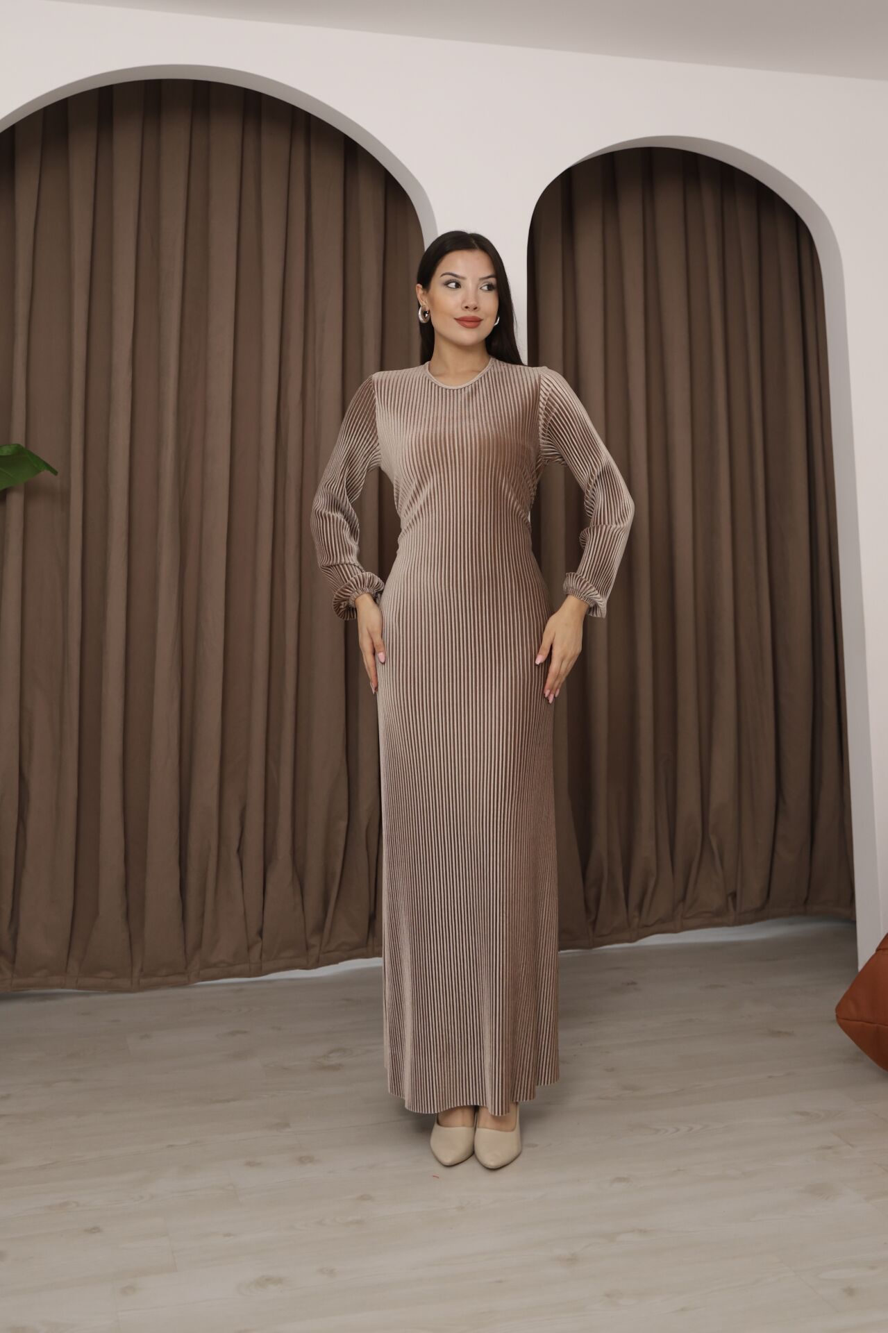 Hfalcon Vizyon Multi Pilise Uzun Kollu Bisiklet Yaka Bağcık Detaylı Rahat Elbise