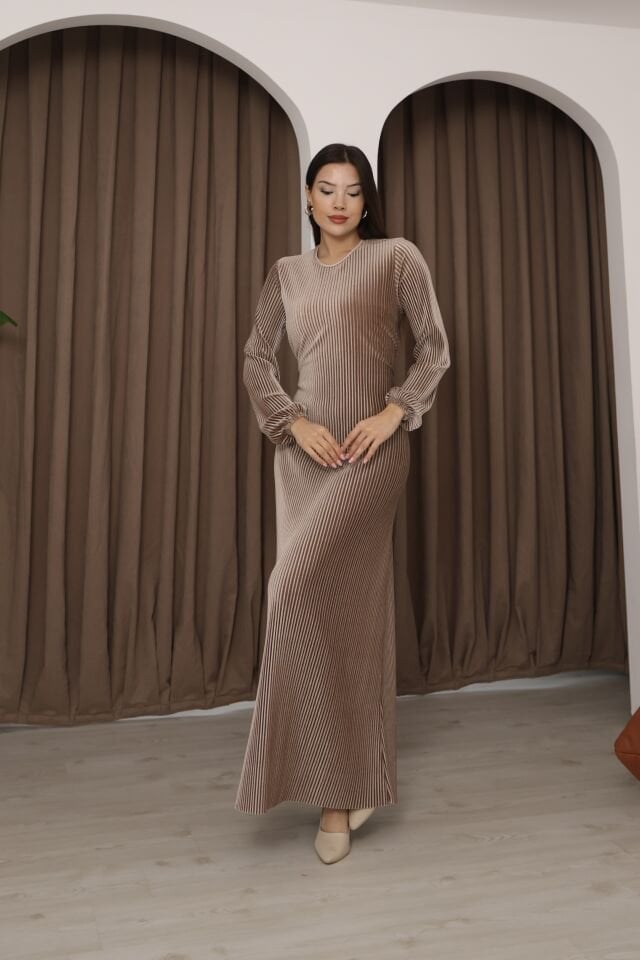 Hfalcon Vizyon Multi Pilise Uzun Kollu Bisiklet Yaka Bağcık Detaylı Rahat Elbise