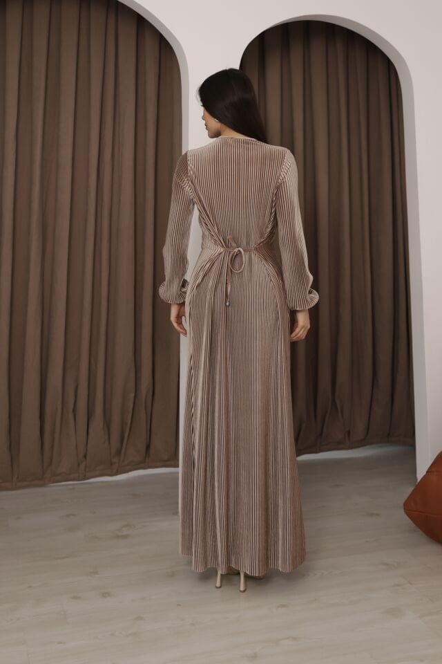 Hfalcon Vizyon Multi Pilise Uzun Kollu Bisiklet Yaka Bağcık Detaylı Rahat Elbise