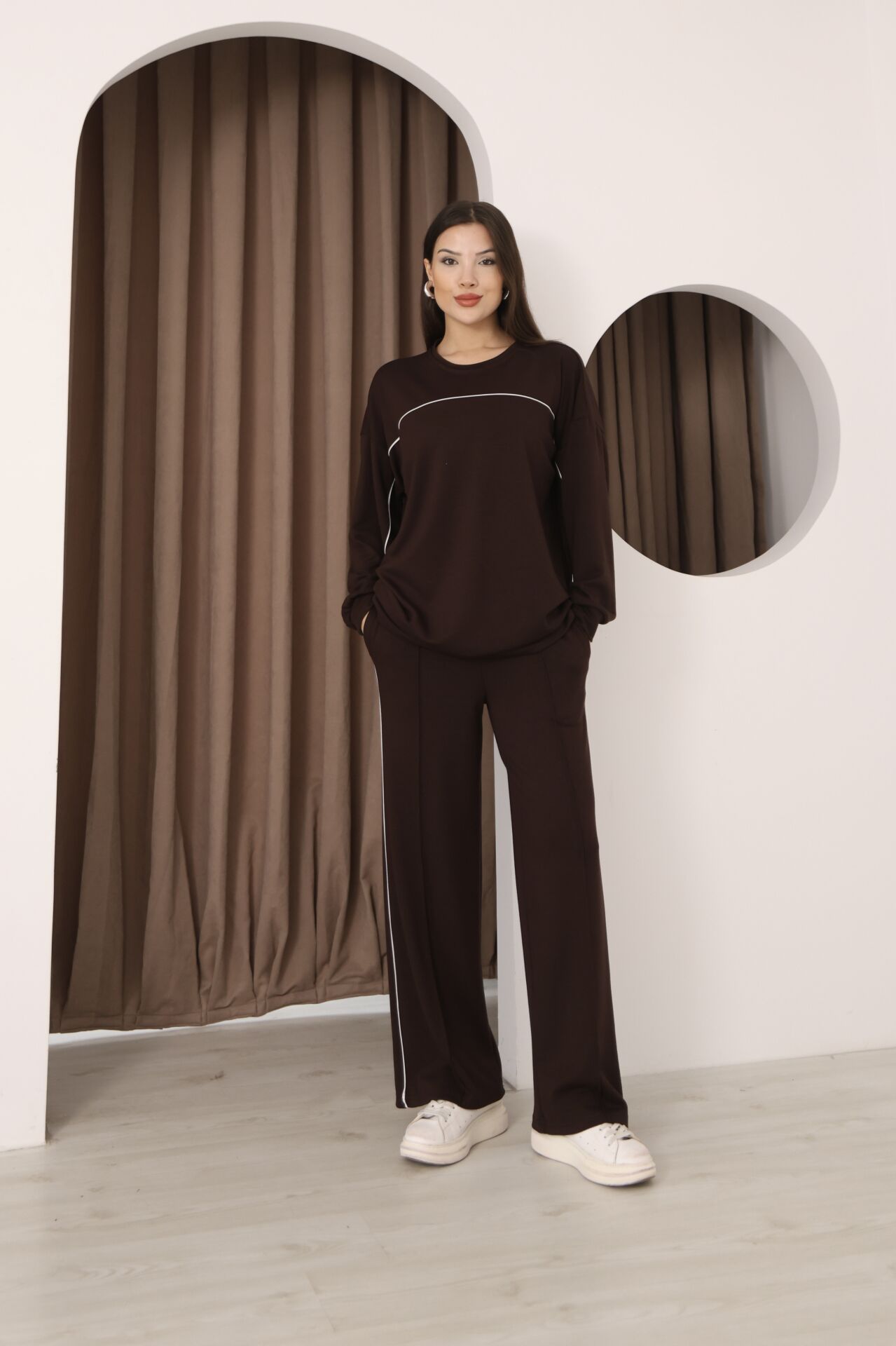 HFALCON Şık Tasarım Alt Üst Ara Biyeli Bisiklet Yakalı Buluz,Cepli Nervür Dikişli Pantolon İkili Takım