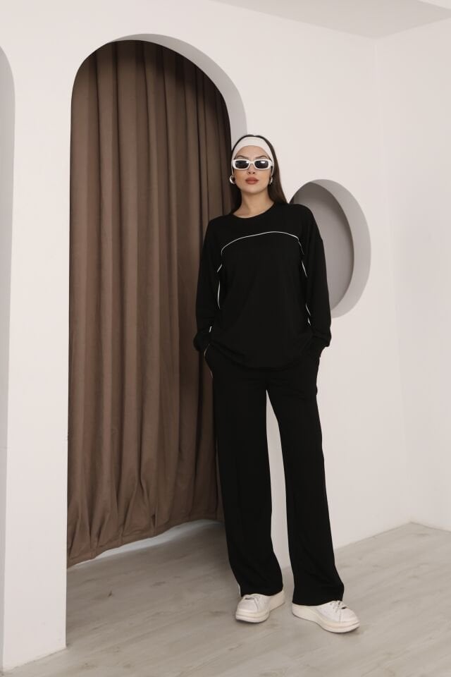 HFALCON Şık Tasarım Alt Üst Ara Biyeli Bisiklet Yakalı Buluz,Cepli Nervür Dikişli Pantolon İkili Takım