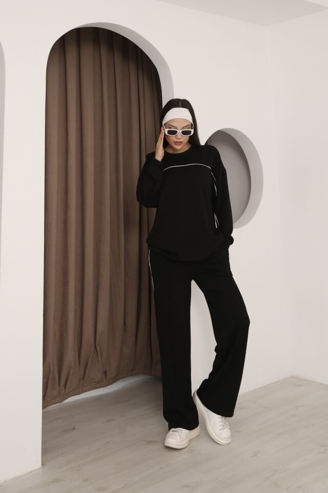 HFALCON Şık Tasarım Alt Üst Ara Biyeli Bisiklet Yakalı Buluz,Cepli Nervür Dikişli Pantolon İkili Takım