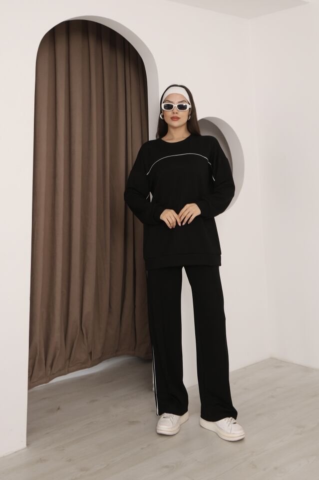 HFALCON Şık Tasarım Alt Üst Ara Biyeli Bisiklet Yakalı Buluz,Cepli Nervür Dikişli Pantolon İkili Takım