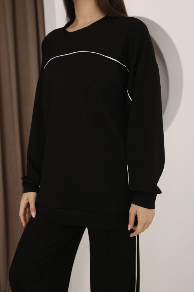 HFALCON Şık Tasarım Alt Üst Ara Biyeli Bisiklet Yakalı Buluz,Cepli Nervür Dikişli Pantolon İkili Takım