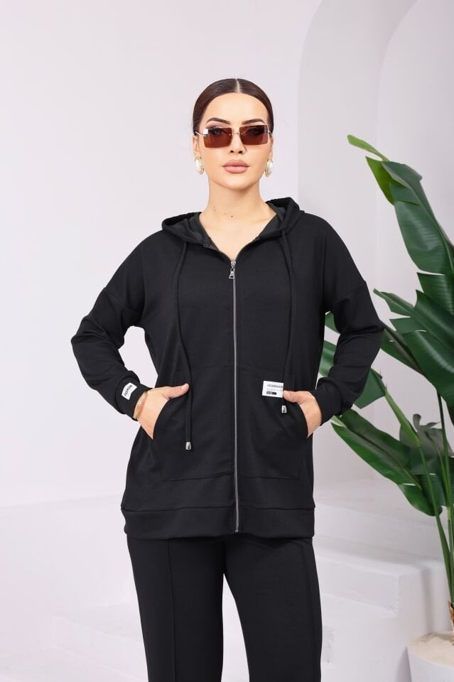 Hfalcon Kapişonlu Fermuarlı Modal İkili Takım